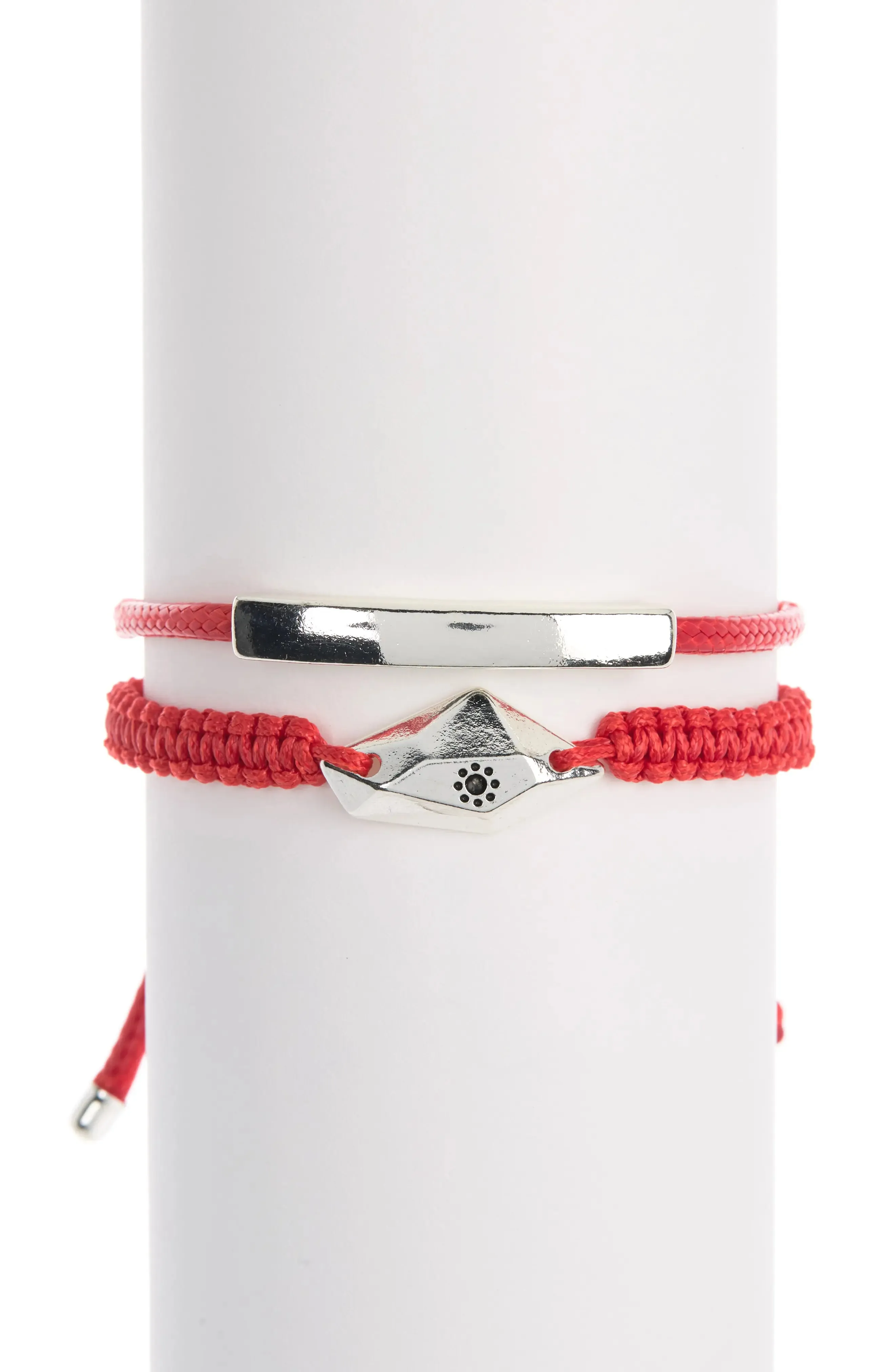New Nordstrom Abound Braided Bar & Woven Silver Bracelet Set In Red- Silver