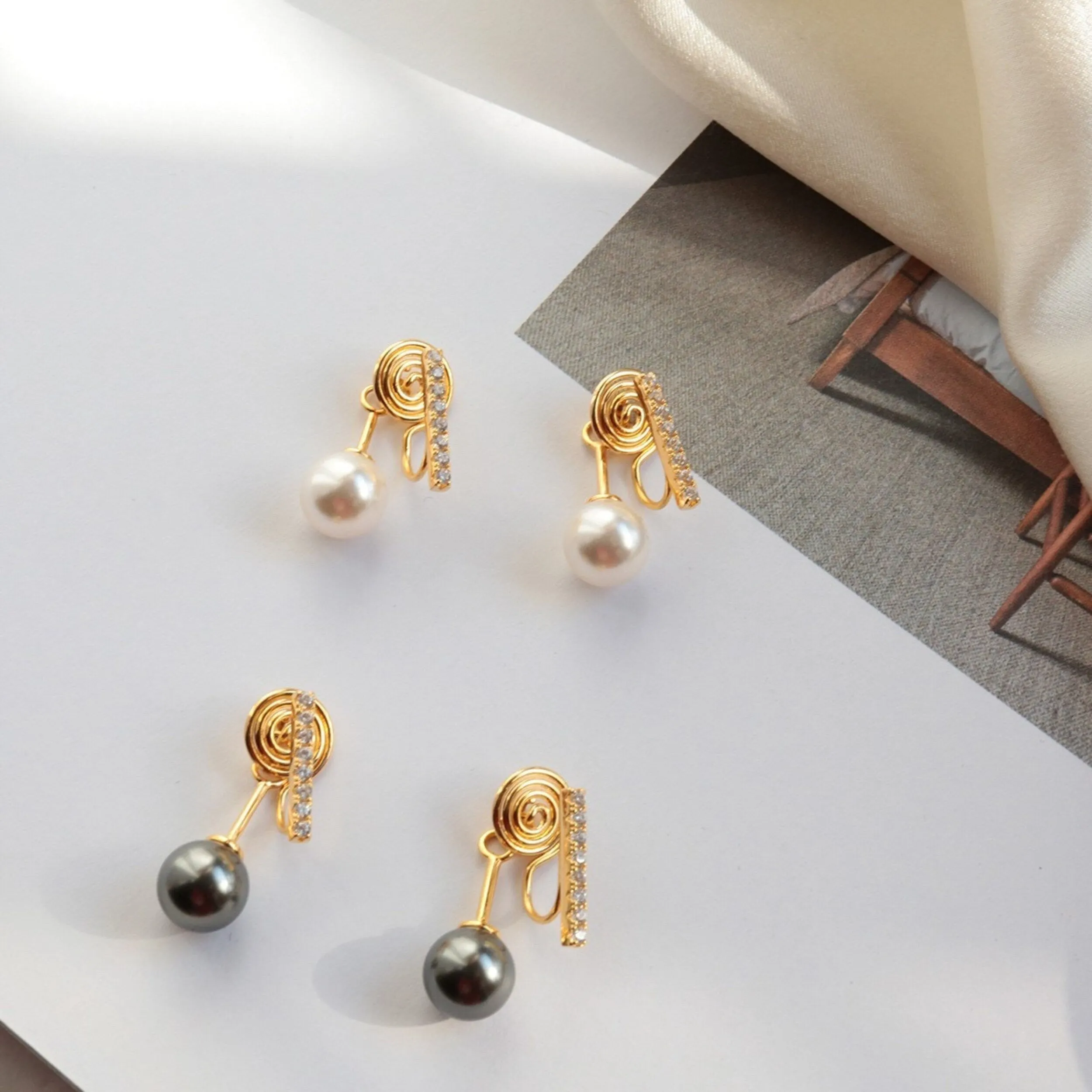No pierce pearl drop earrings