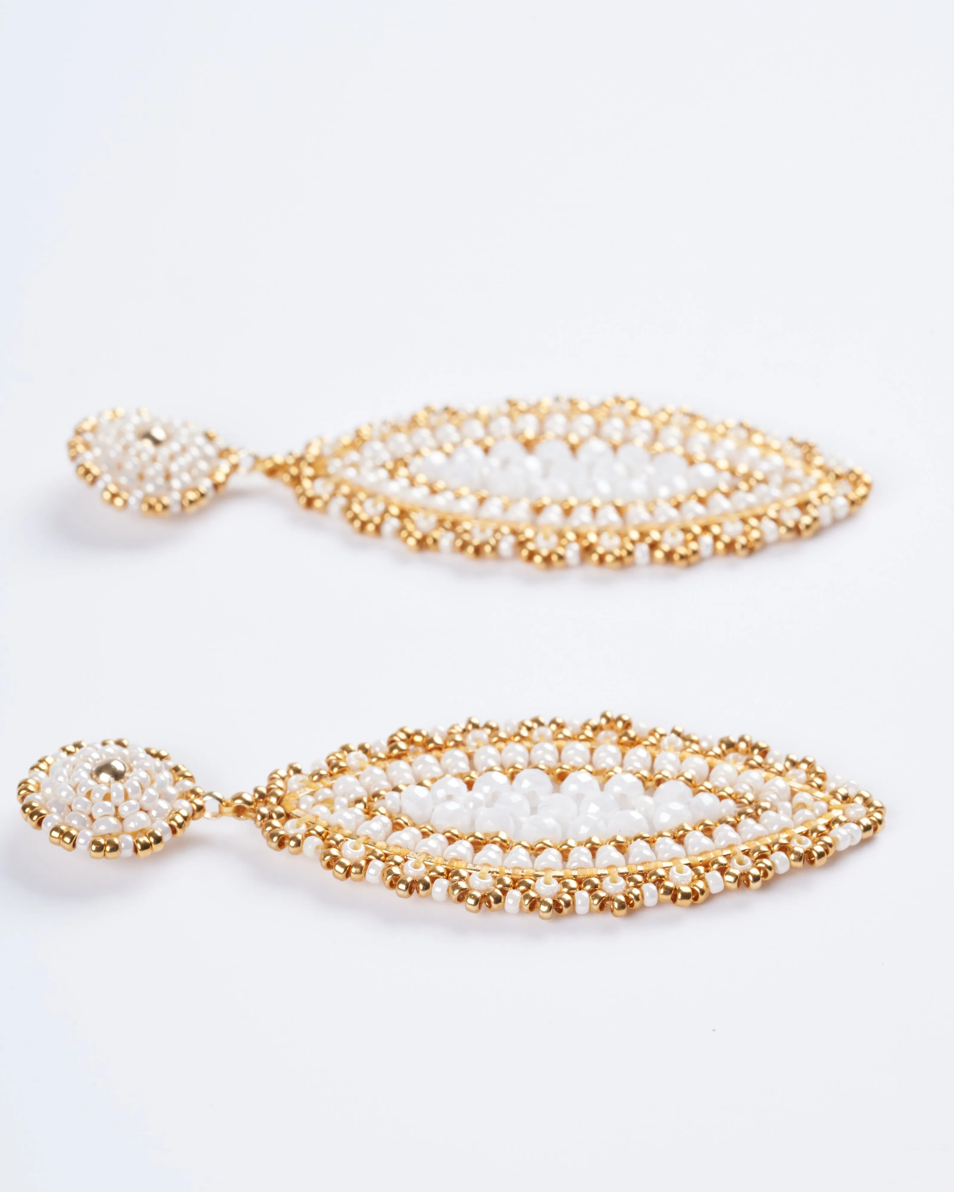 opalite and miyuki 18k gold plated rondelle earrings - stone gold