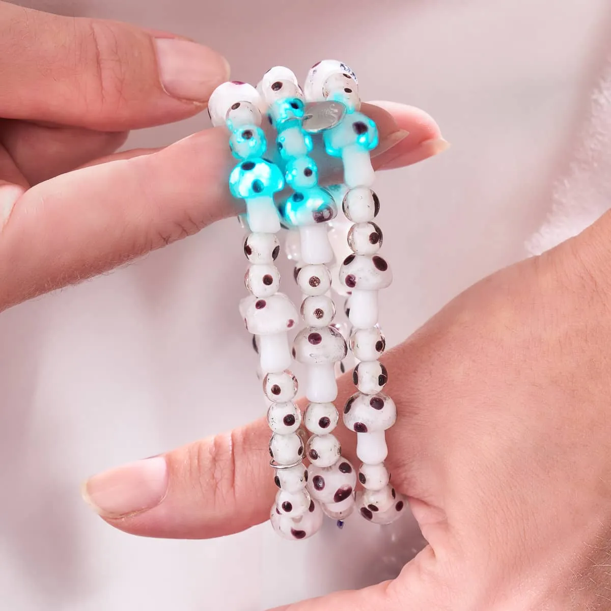 Oyster | .925 Sterling Silver | Deluxe Firefly Glass Mushroom Bracelet