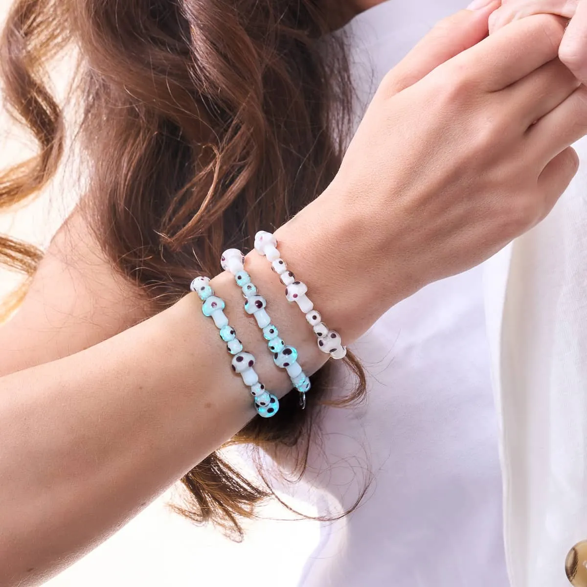 Oyster | .925 Sterling Silver | Deluxe Firefly Glass Mushroom Bracelet