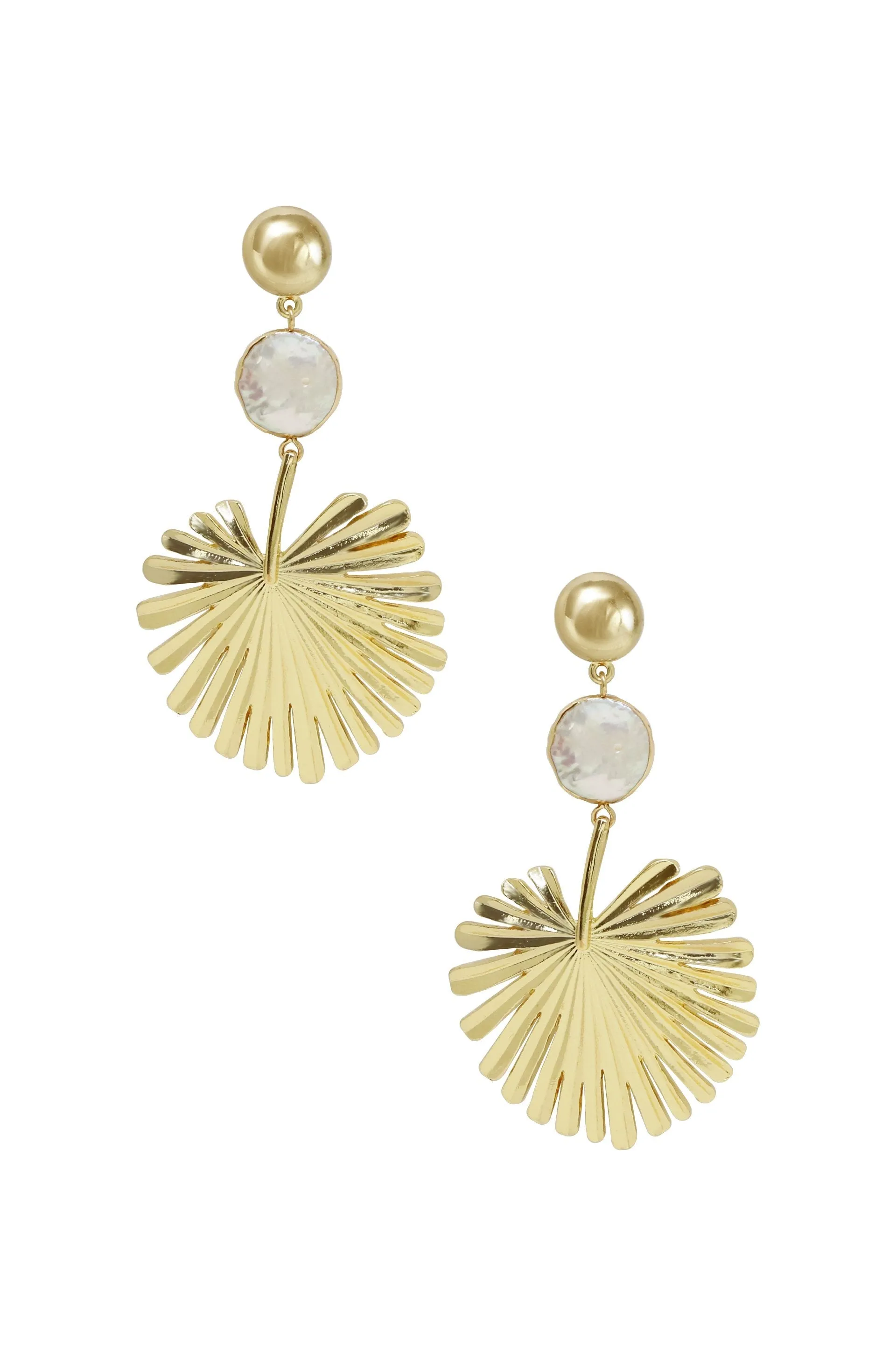 Palm Leaf Earring with Pearl in Gold