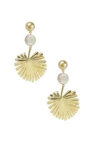 Palm Leaf Earring with Pearl in Gold