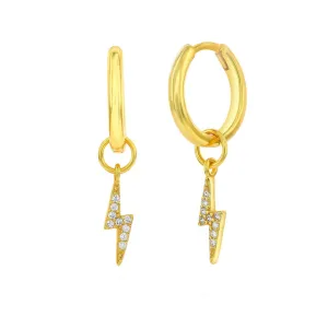 Pave CZ Lightning Charm Huggie Earrings