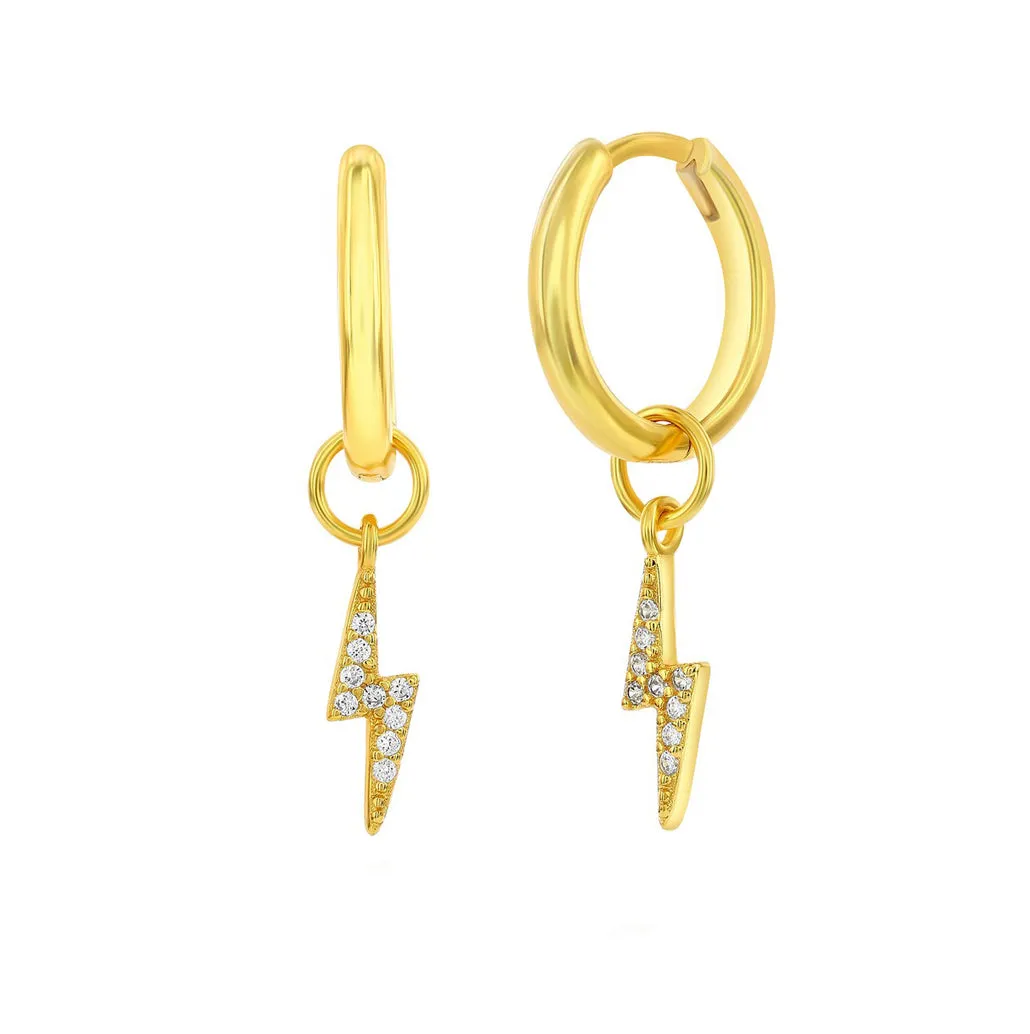 Pave CZ Lightning Charm Huggie Earrings