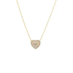 Pave X Baguette Heart Pendant Necklace