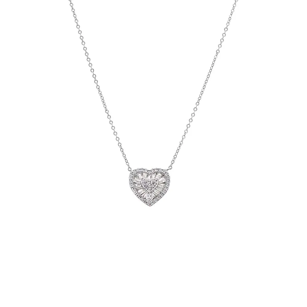 Pave X Baguette Heart Pendant Necklace
