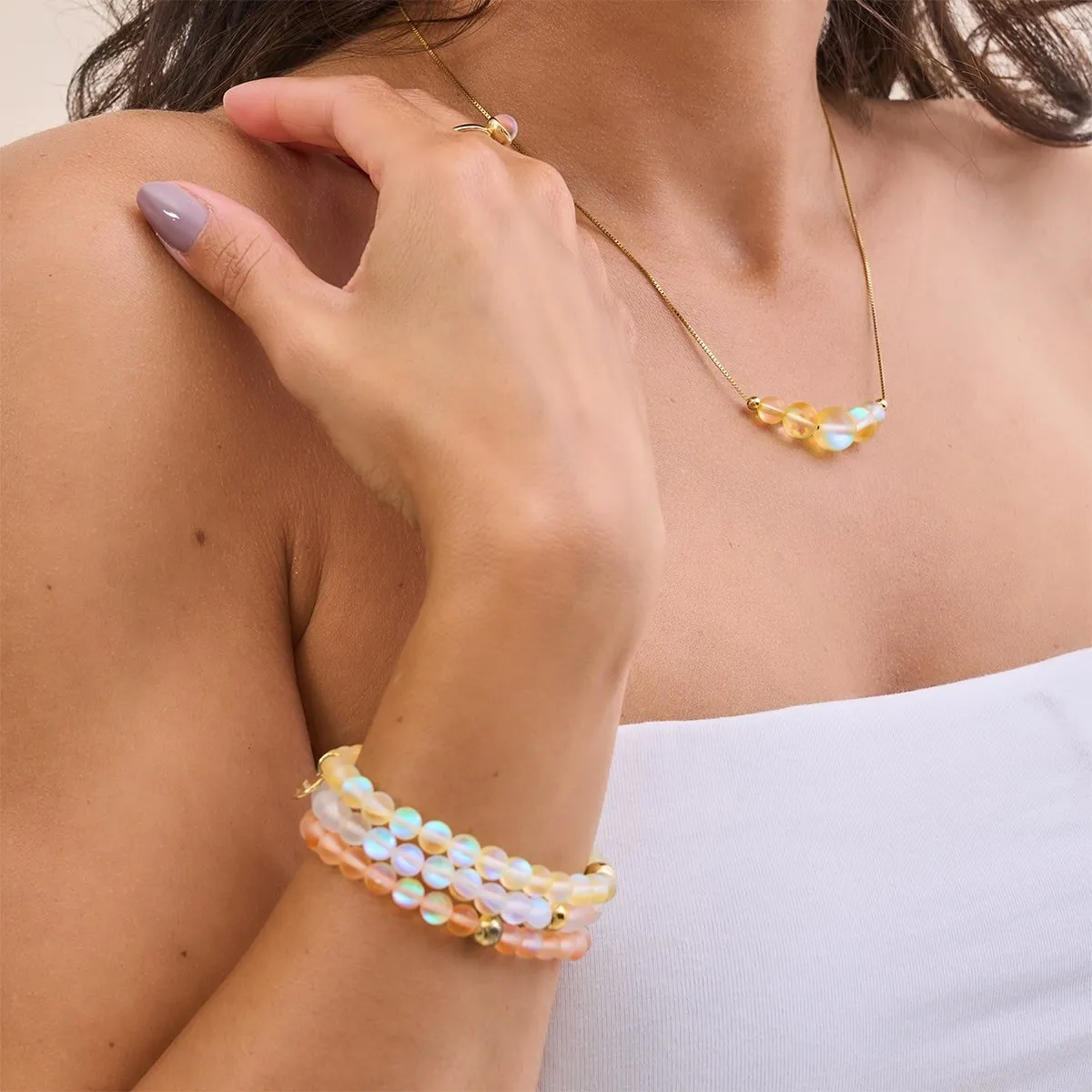 Peach | .925 Sterling Gold Vermeil | Mermaid Glass Bead Bracelet