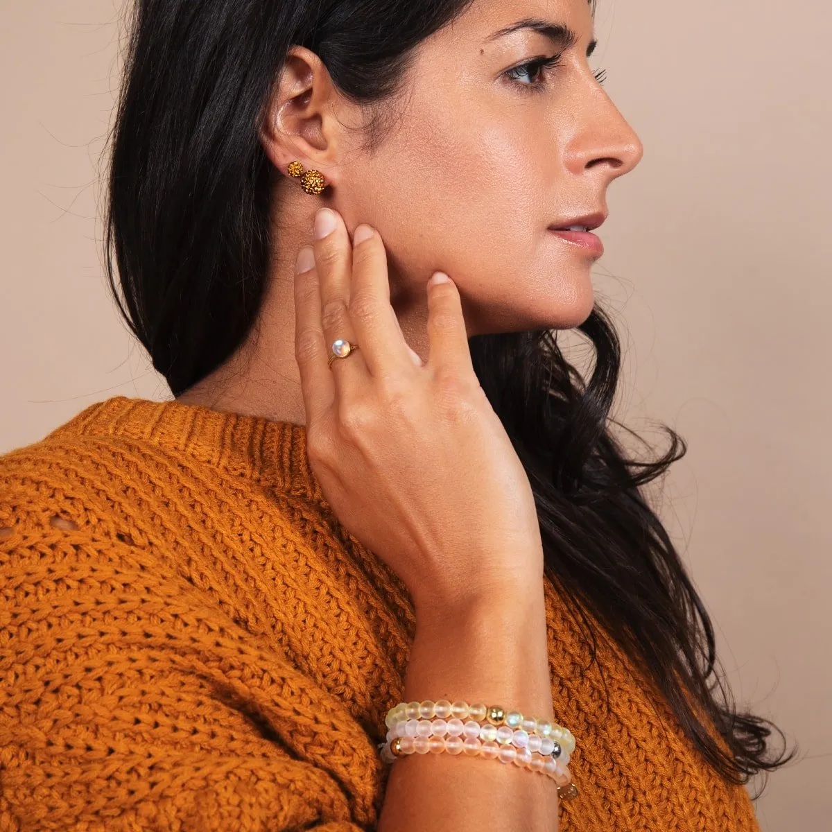 Peach | .925 Sterling Gold Vermeil | Mermaid Glass Bead Bracelet