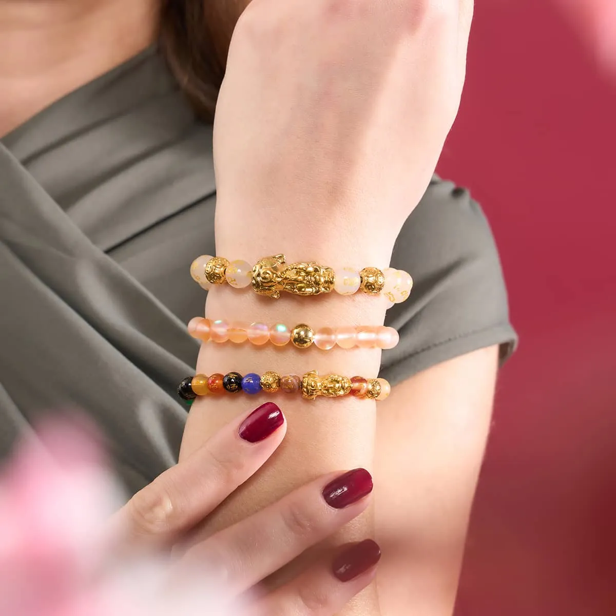 Peach | Gold | Mermaid Glass Macrame Bead Bracelet