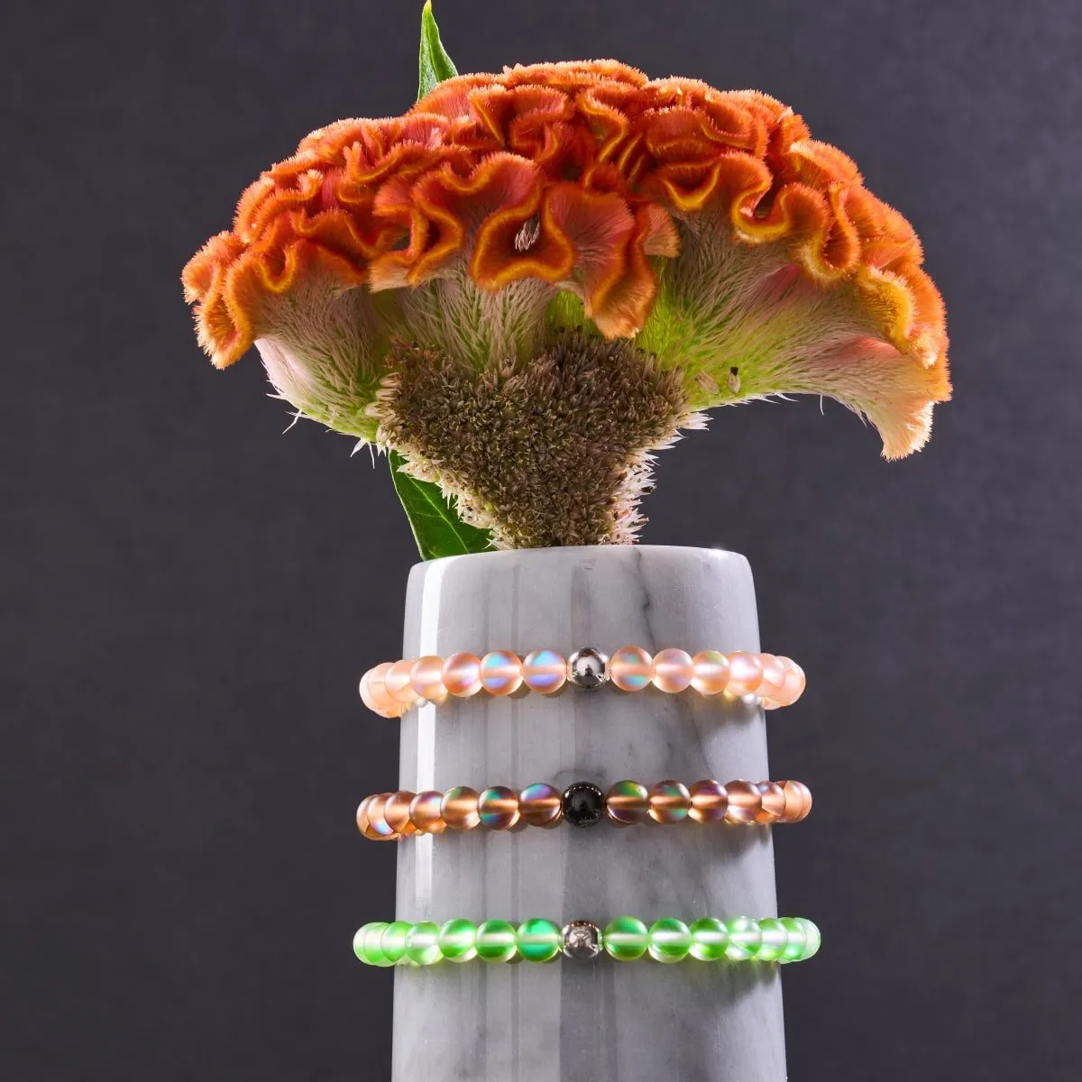 Peach | Silver | Mermaid Glass Macrame Bead Bracelet