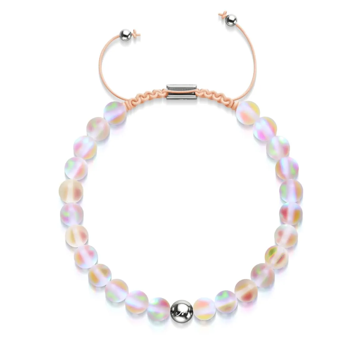 Peach | Silver | Mermaid Glass Macrame Bead Bracelet