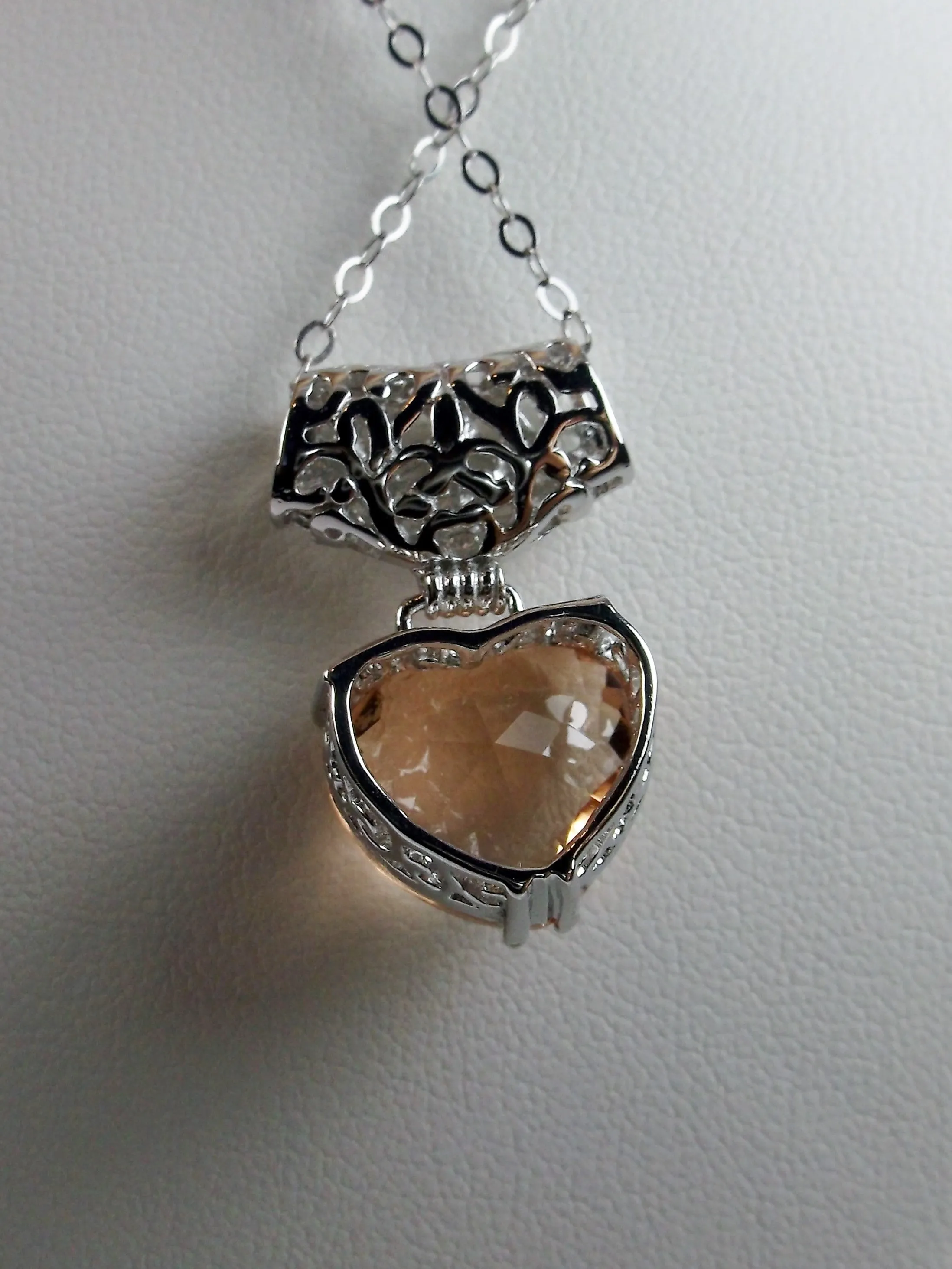 Peach Topaz Pendant, Heart Gem, Art Nouveau Necklace #P38