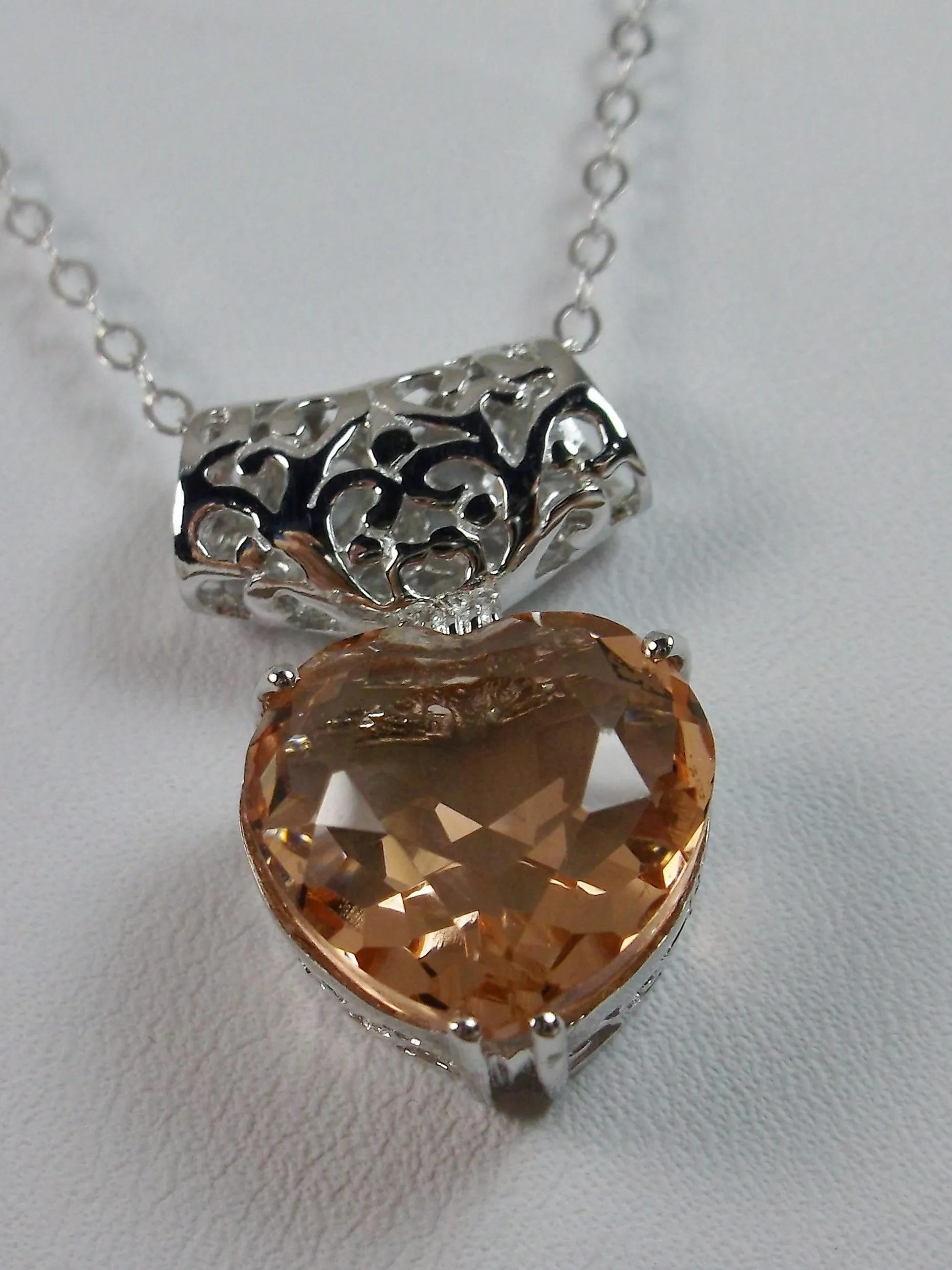 Peach Topaz Pendant, Heart Gem, Art Nouveau Necklace #P38