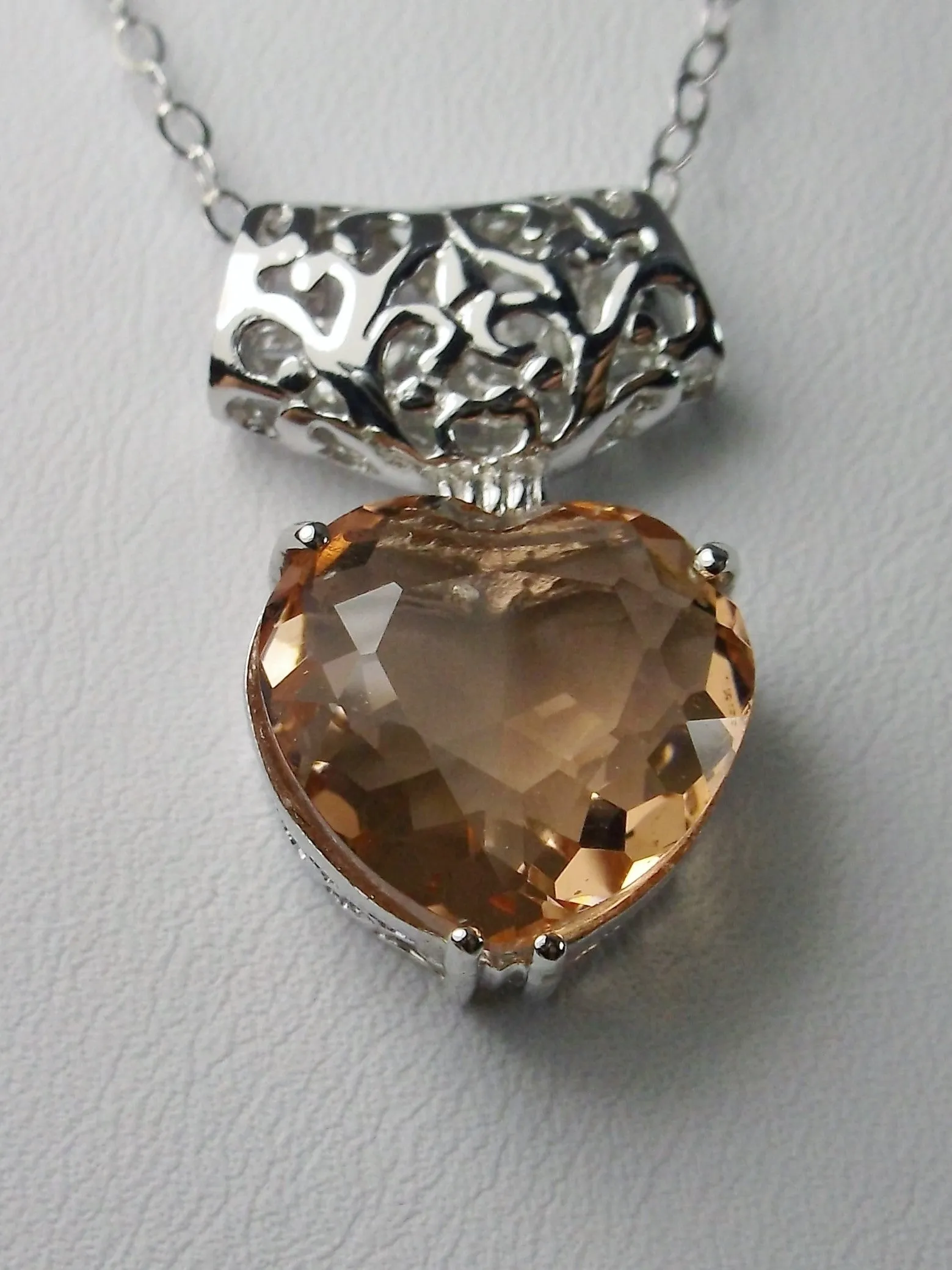 Peach Topaz Pendant, Heart Gem, Art Nouveau Necklace #P38