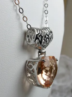 Peach Topaz Pendant, Heart Gem, Art Nouveau Necklace #P38
