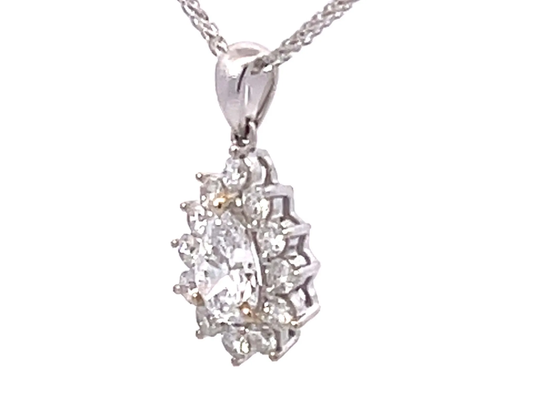 Pear Shaped Diamond Halo Pendant in 18k White Gold with Chain