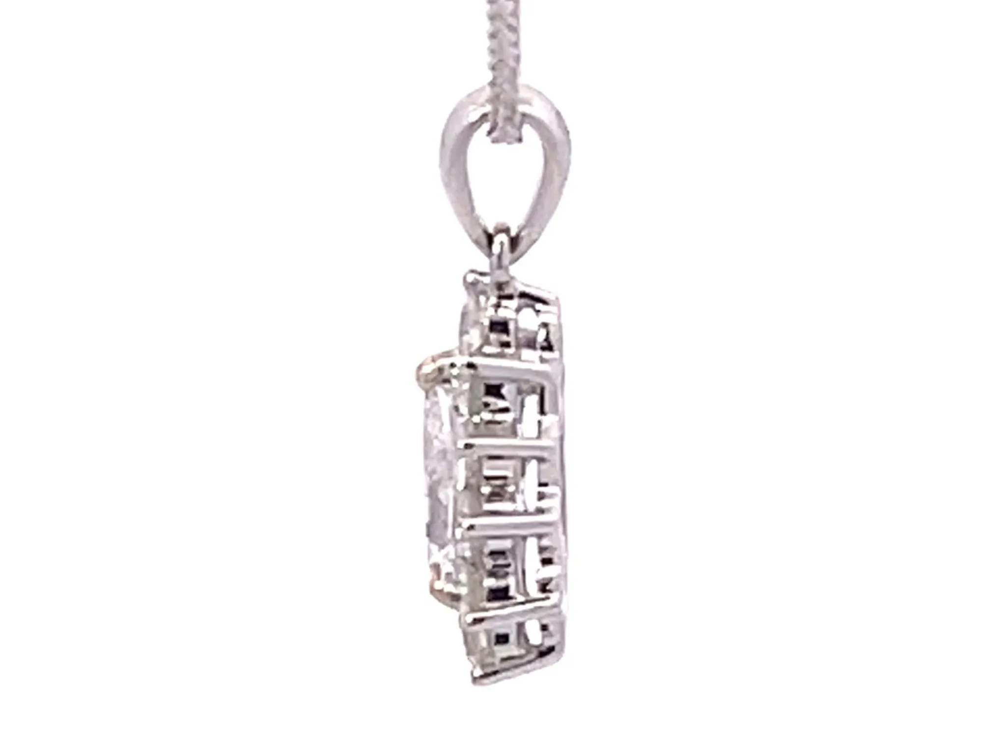 Pear Shaped Diamond Halo Pendant in 18k White Gold with Chain