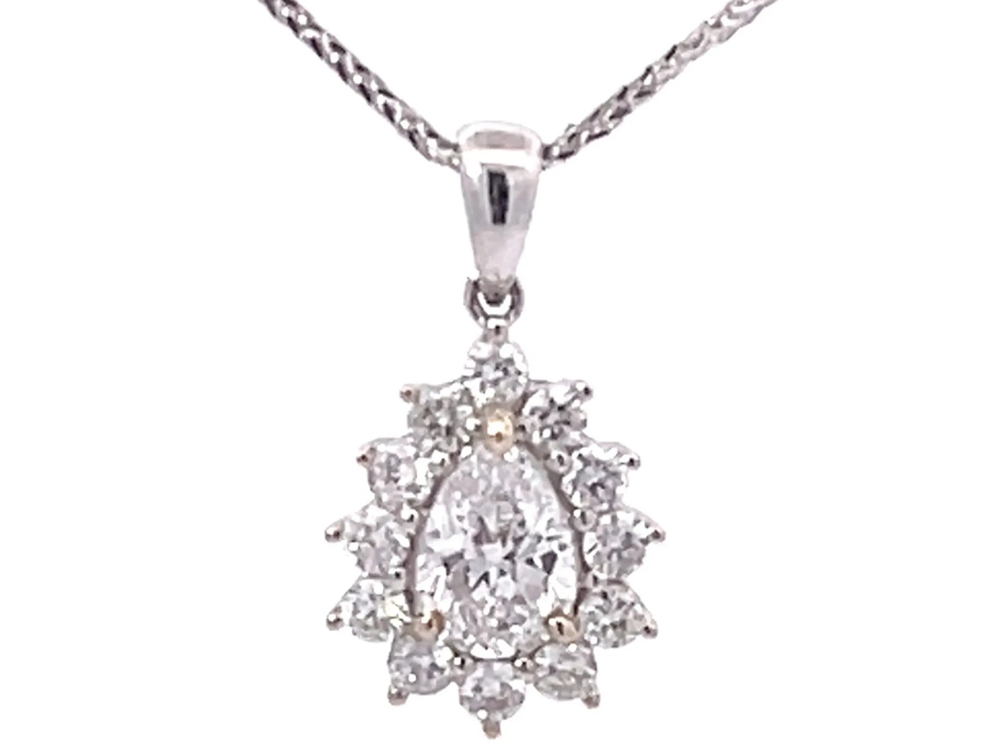 Pear Shaped Diamond Halo Pendant in 18k White Gold with Chain