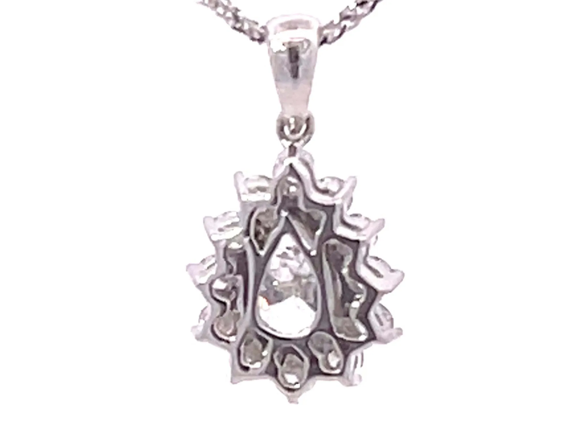 Pear Shaped Diamond Halo Pendant in 18k White Gold with Chain
