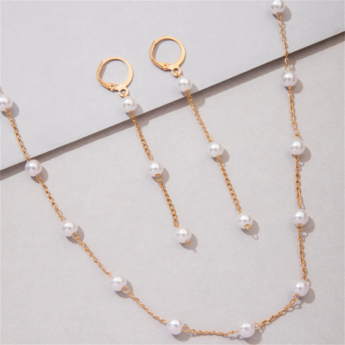 Pearl & 18K Gold-Plated Huggie Earrings & Necklace Set