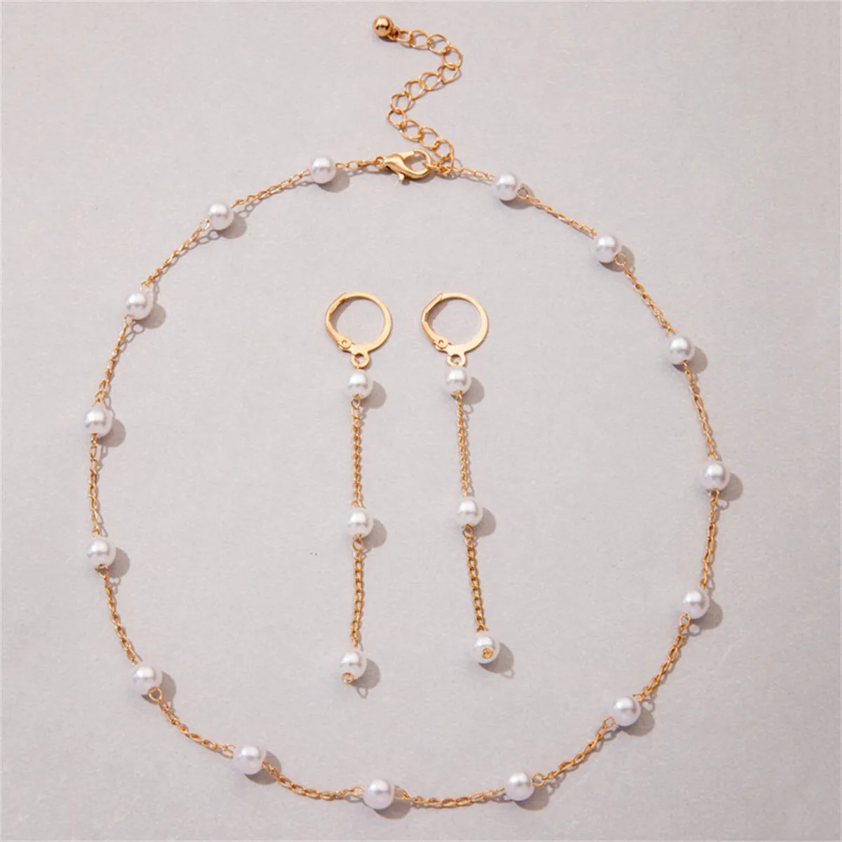 Pearl & 18K Gold-Plated Huggie Earrings & Necklace Set