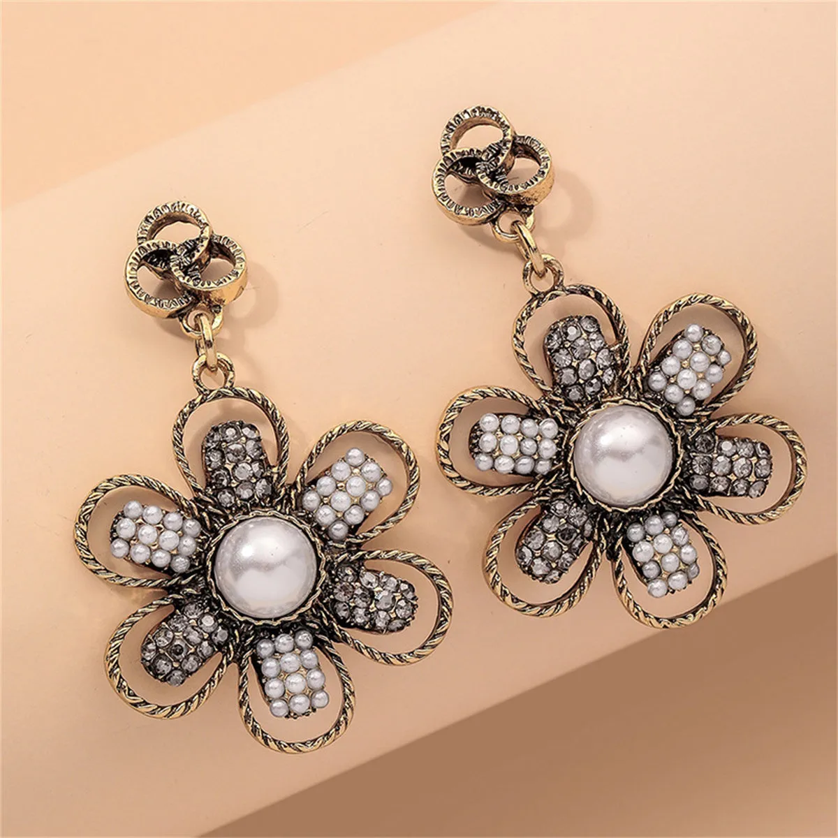 Pearl & Cubic Zirconia 18K Gold-Plated Flower Drop Earrings