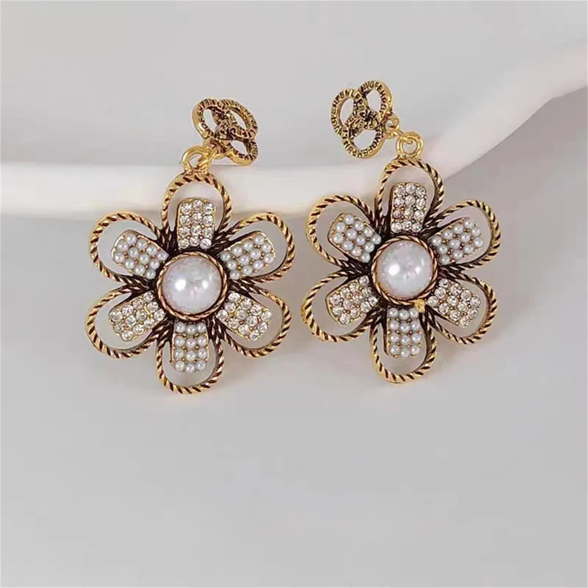 Pearl & Cubic Zirconia 18K Gold-Plated Flower Drop Earrings