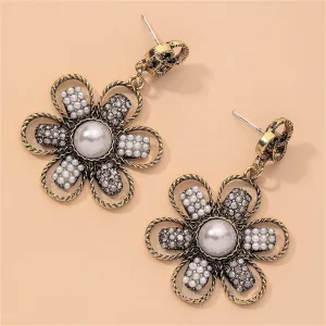 Pearl & Cubic Zirconia 18K Gold-Plated Flower Drop Earrings