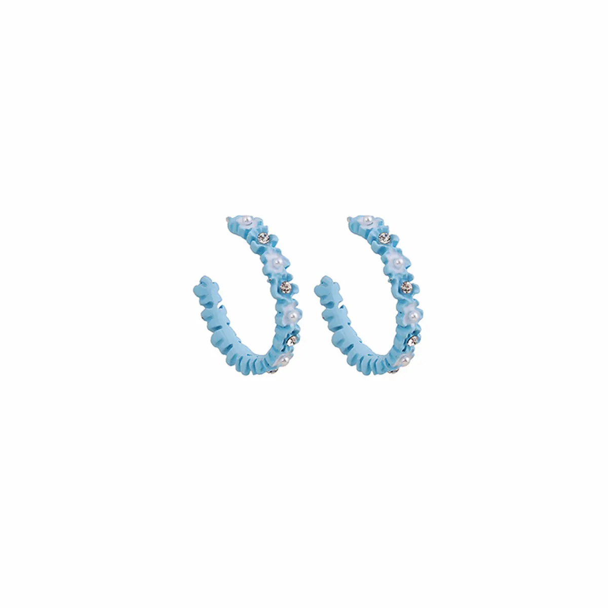 Pearl & Cubic Zirconia Blue Flower Huggie Earrings