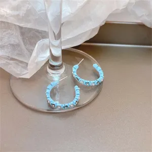 Pearl & Cubic Zirconia Blue Flower Huggie Earrings
