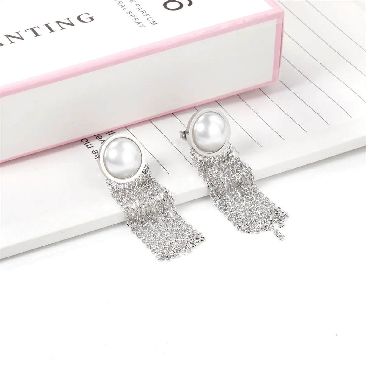 Pearl & Silver-Plated Tassel Drop Earrings