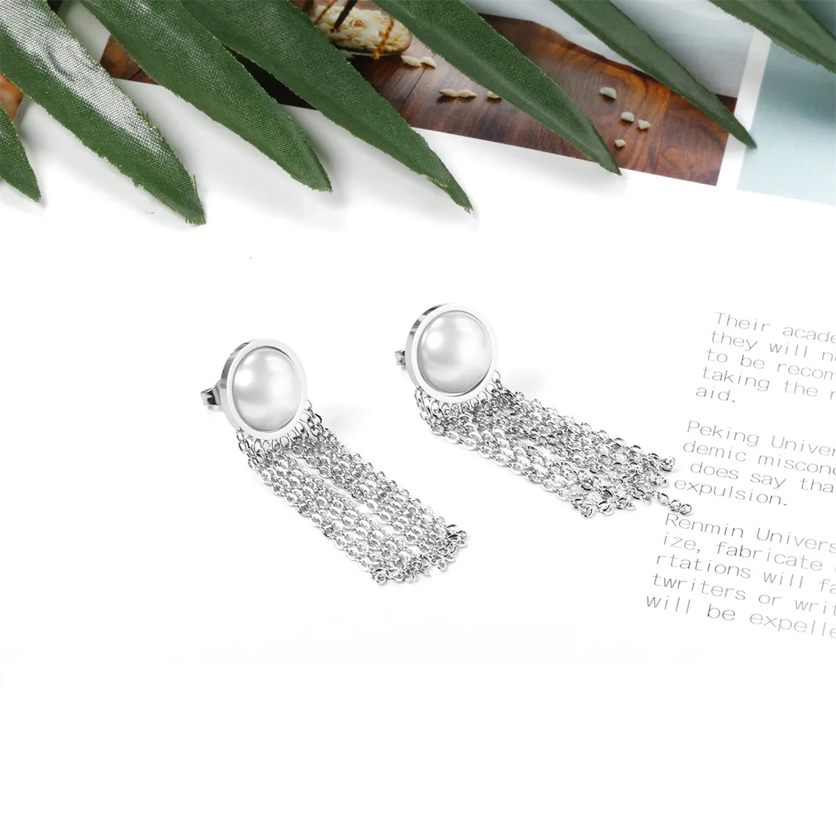 Pearl & Silver-Plated Tassel Drop Earrings