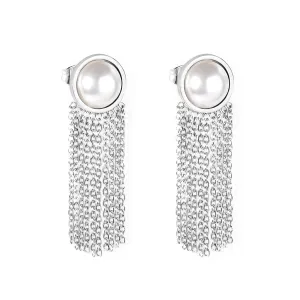 Pearl & Silver-Plated Tassel Drop Earrings