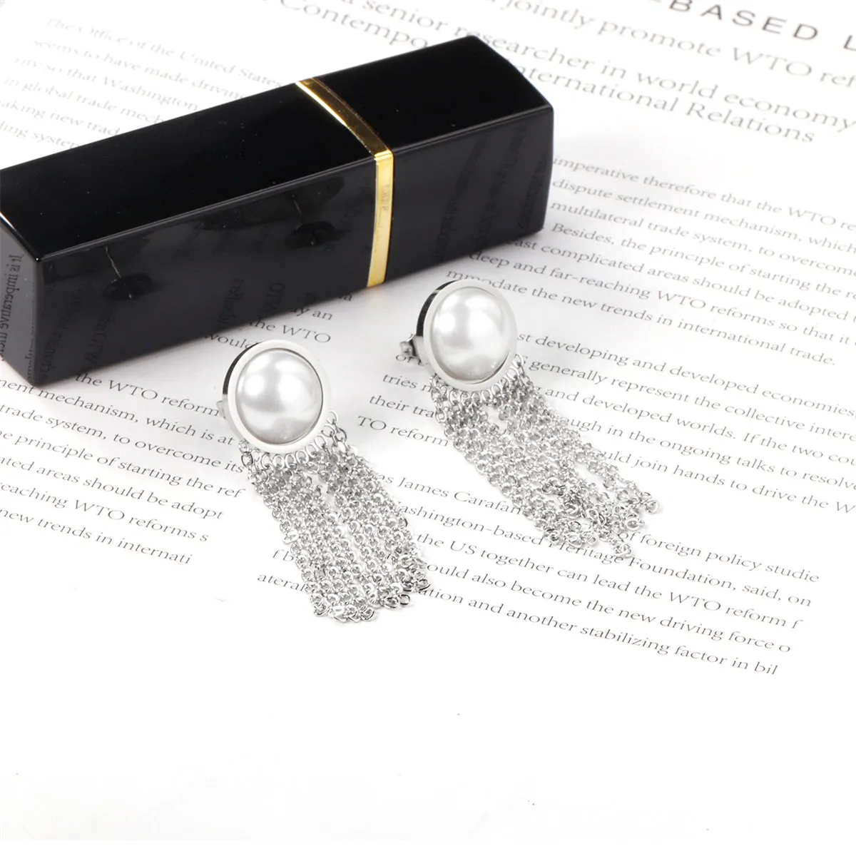 Pearl & Silver-Plated Tassel Drop Earrings