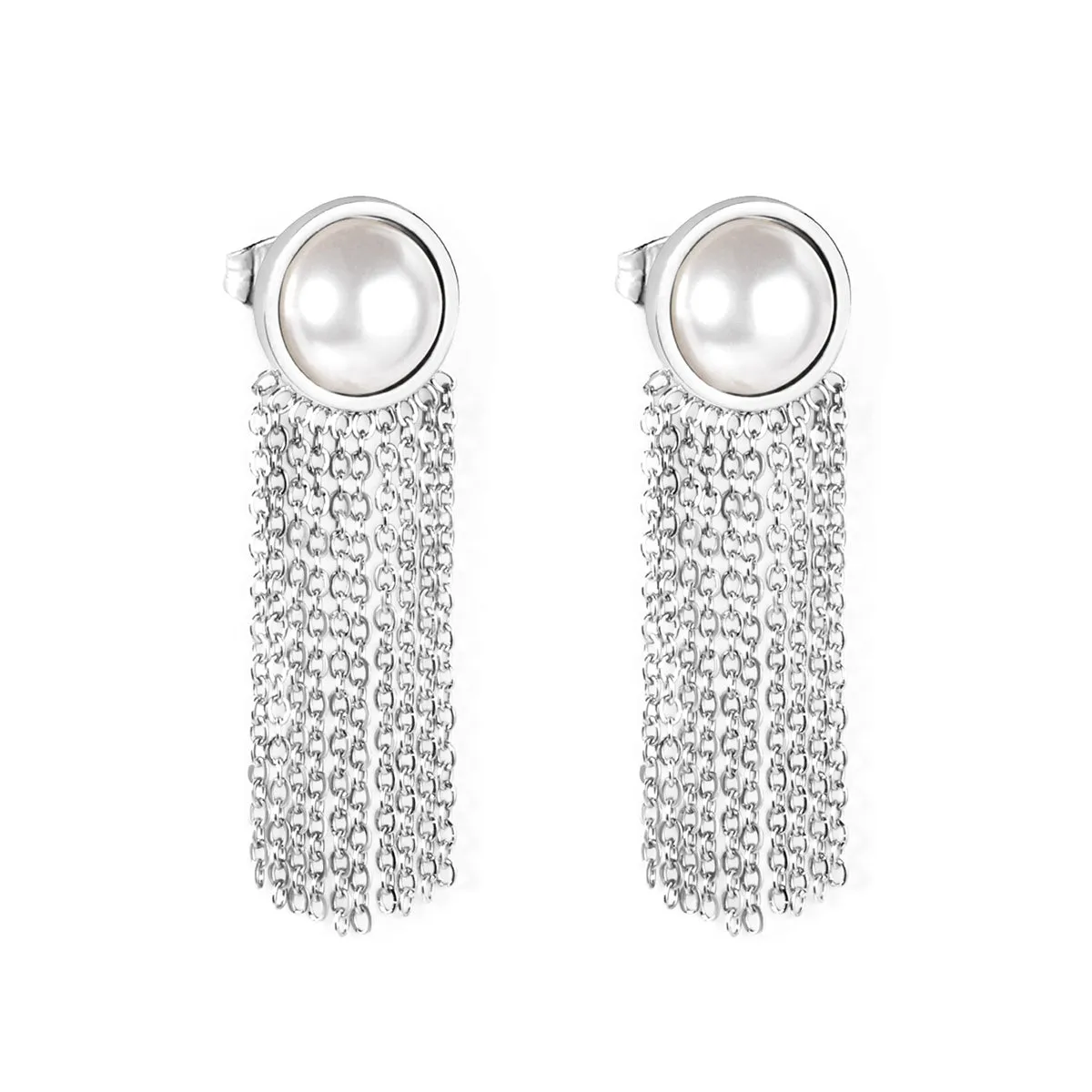 Pearl & Silver-Plated Tassel Drop Earrings
