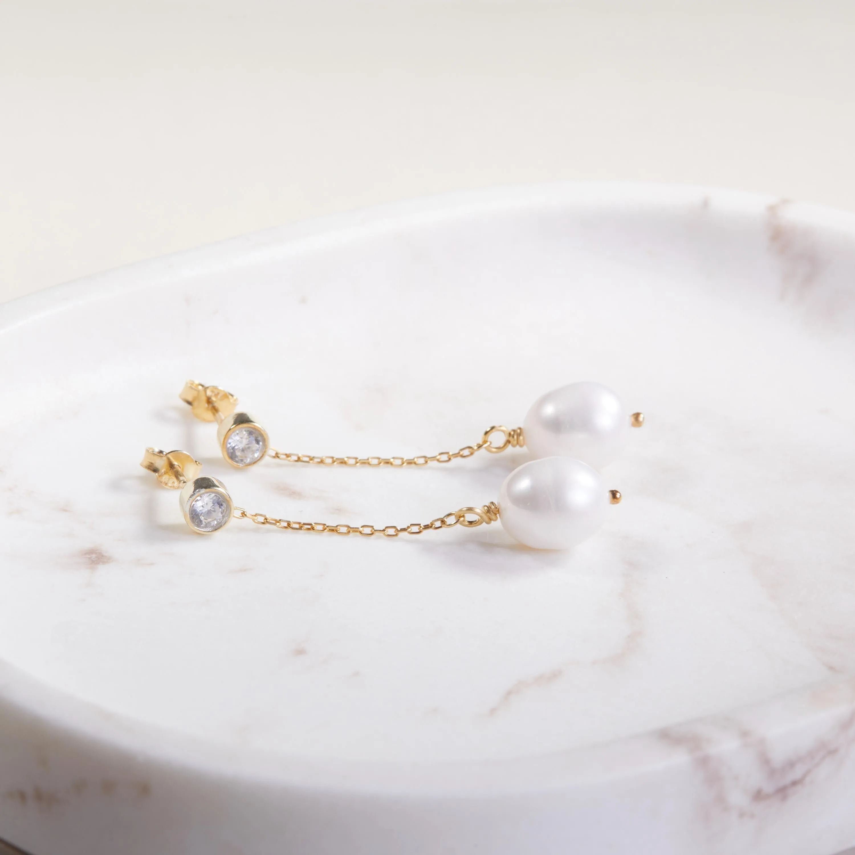 Pearl Drop Stud Earrings - 18K Gold Vermeil