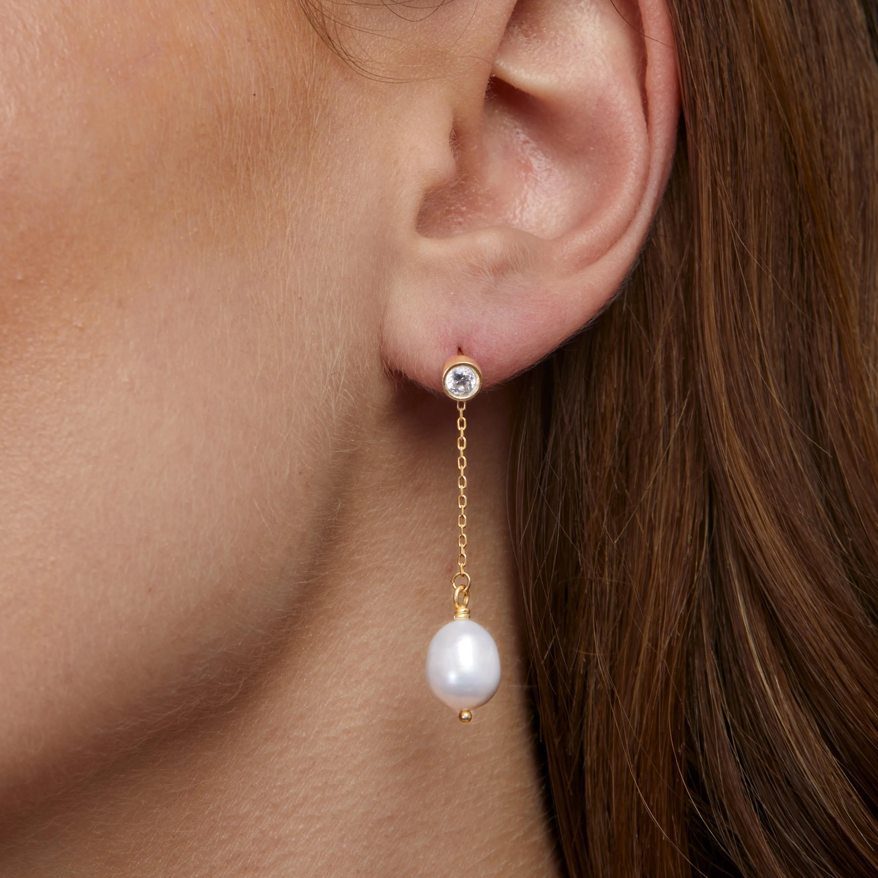 Pearl Drop Stud Earrings - 18K Gold Vermeil