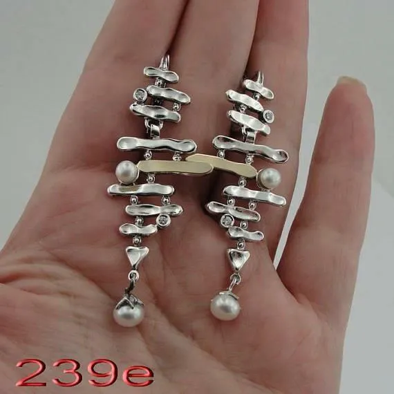 Pearl Earrings  9k Yellow Gold Sterling Silver CZHandmade Hadar Designers (Ms