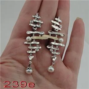 Pearl Earrings  9k Yellow Gold Sterling Silver CZHandmade Hadar Designers (Ms