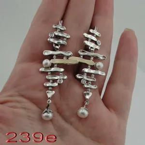 Pearl Earrings  9k Yellow Gold Sterling Silver CZHandmade Hadar Designers (Ms