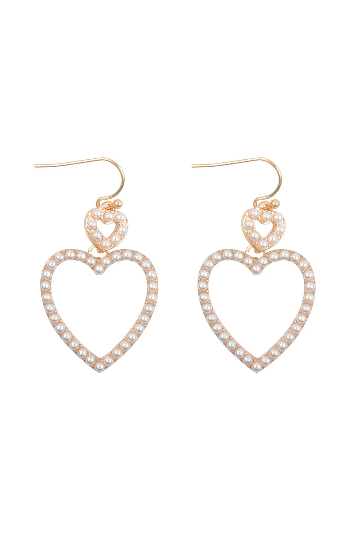 PEARL HEART DANGLE FISH HOOK EARRINGS