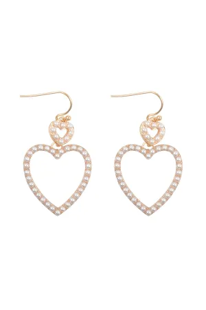 PEARL HEART DANGLE FISH HOOK EARRINGS