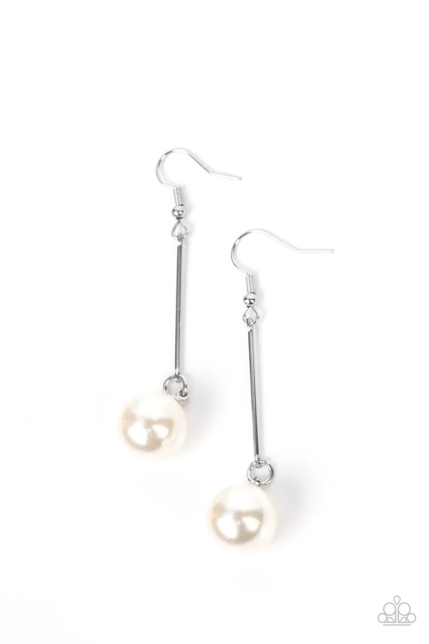 Pearl Redux - White - Suspended Pearl Paparazzi Fishhook Earrings