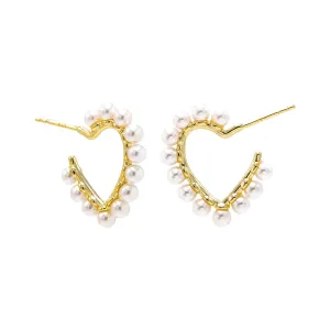 Pearl Rimmed Heart Shape Open Hoop Earring
