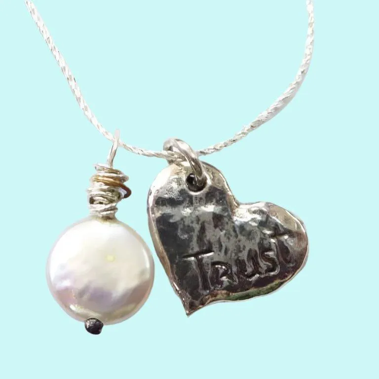 Pearls on sterling silver Heart necklace