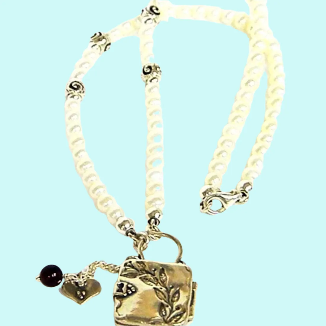 Pearls on sterling silver Heart necklace
