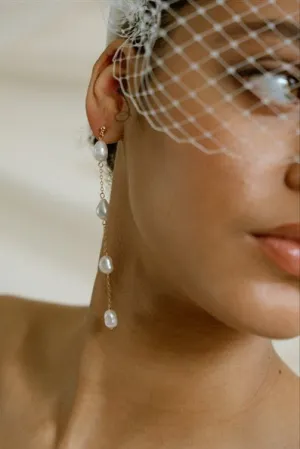 Penelope Baroque Pearl Long Drop Earrings - Silver/Gold