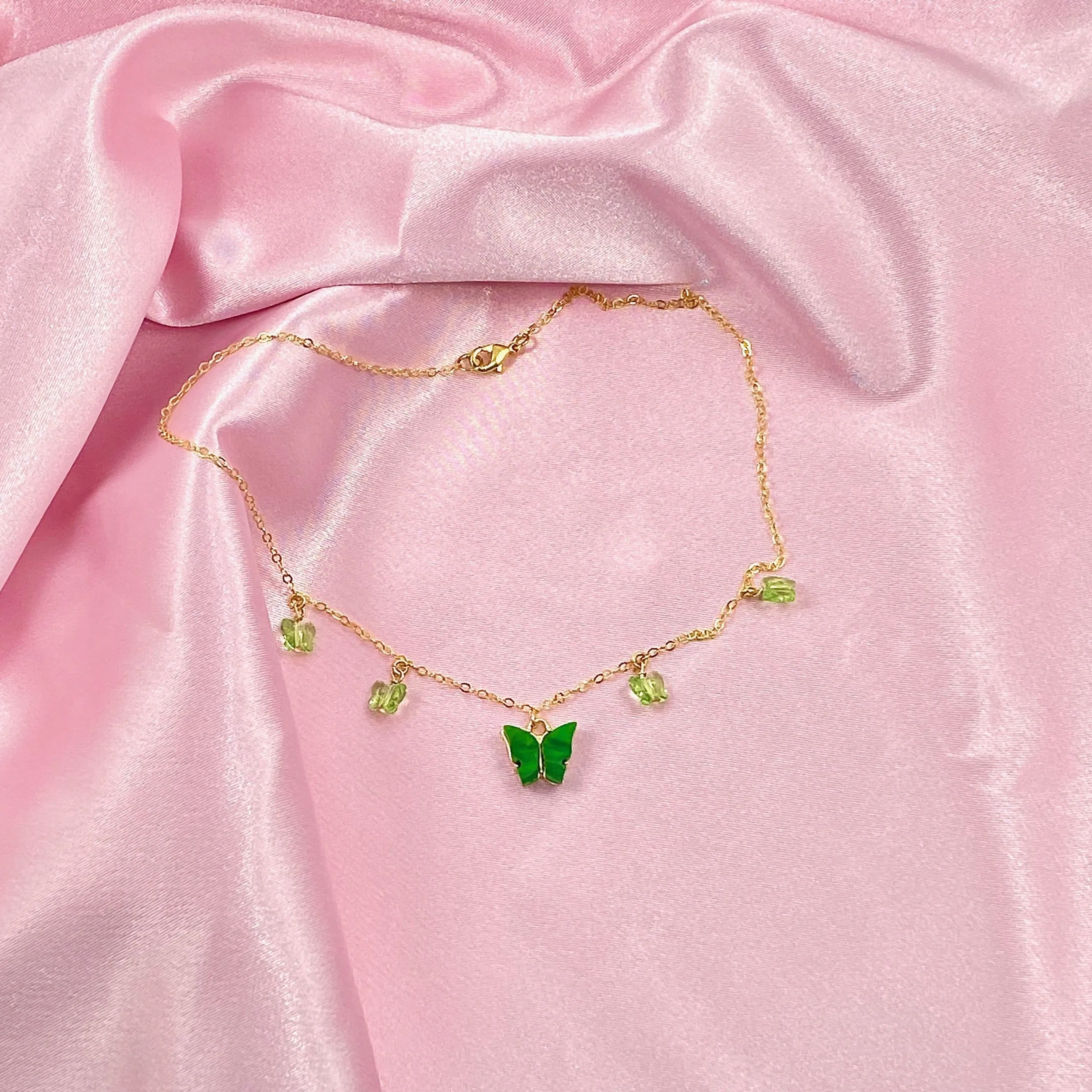 Peridot Emerald Butterfly Choker 14K Gold Necklace
