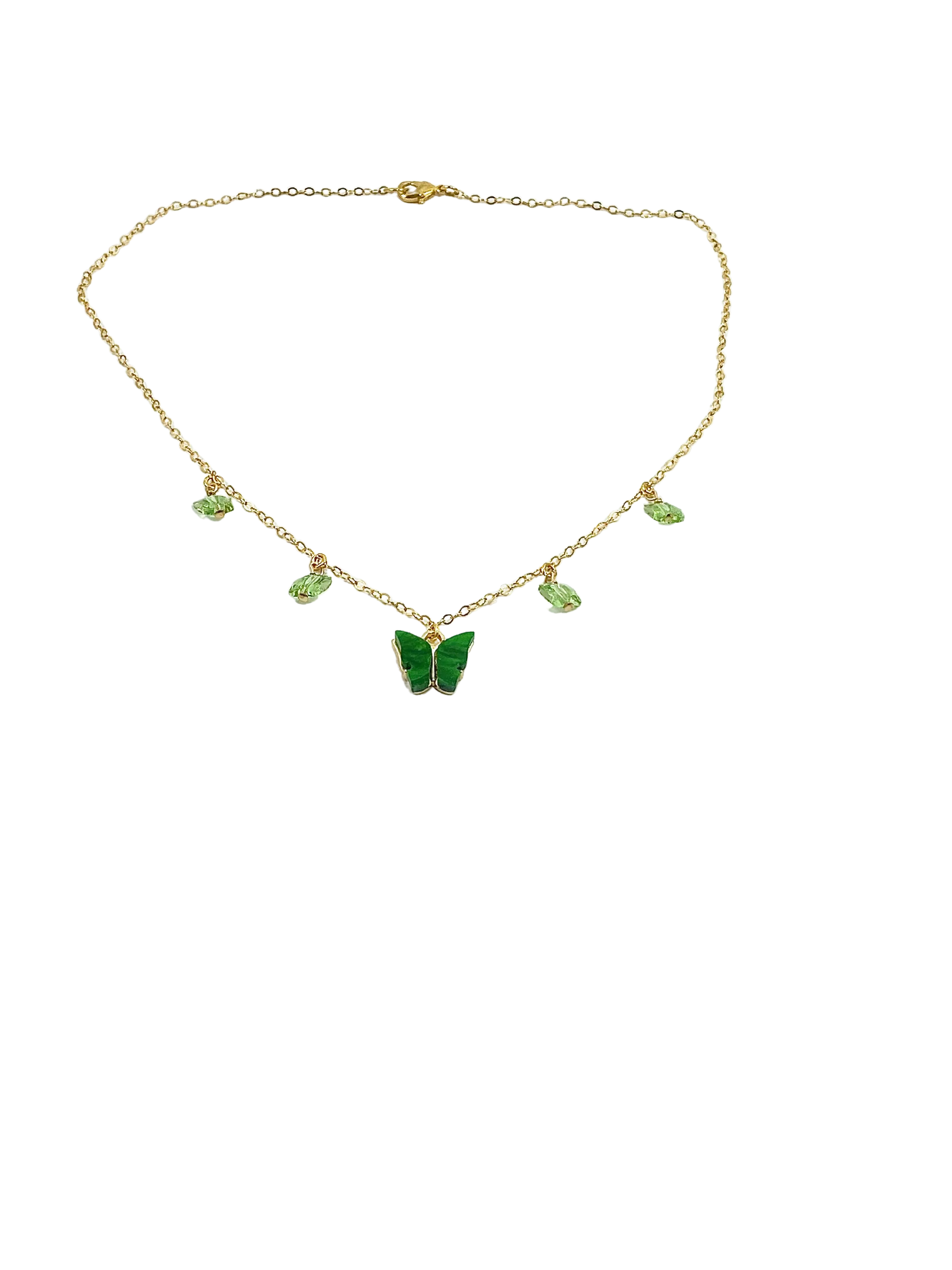 Peridot Emerald Butterfly Choker 14K Gold Necklace